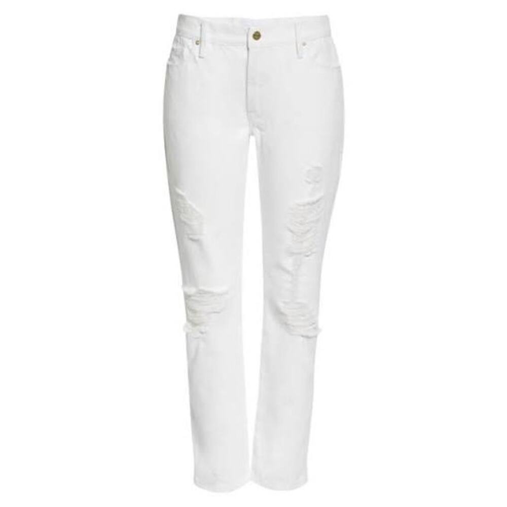 FRAME Le Garcon Mid Rise Straight Fit Rumpled Blanc Rips Jean 26 US 2 Minimalist - Picture 6 of 7